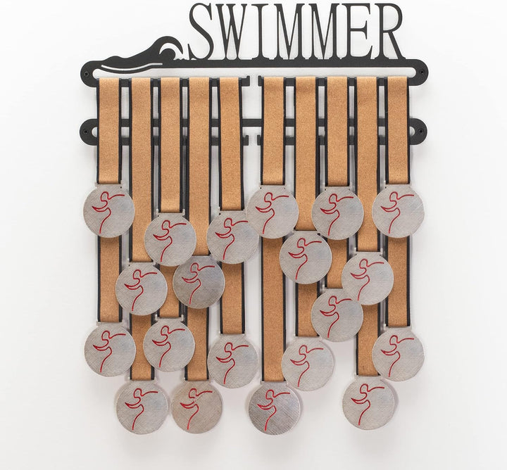 Qthrone Schwimmer Medaillenaufhänger - Schwimmen Medaillen Display Black - Swimming Medaillenhaken S