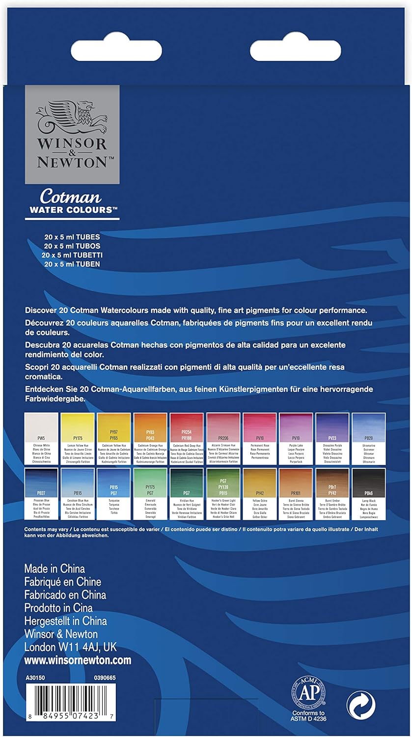Winsor & Newton 390665 Cotman Aquarellfarbenset, ausgezeichnete Transparenz, Farbkraft und Verarbeit