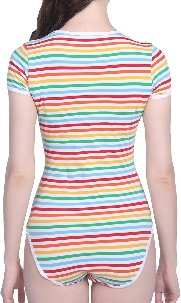Landofgenie Bodys für Damen Einteiler Bodysuit Jumpsuit Baumwolle Kurzarm Nette Onesie Pyjamas Nacht