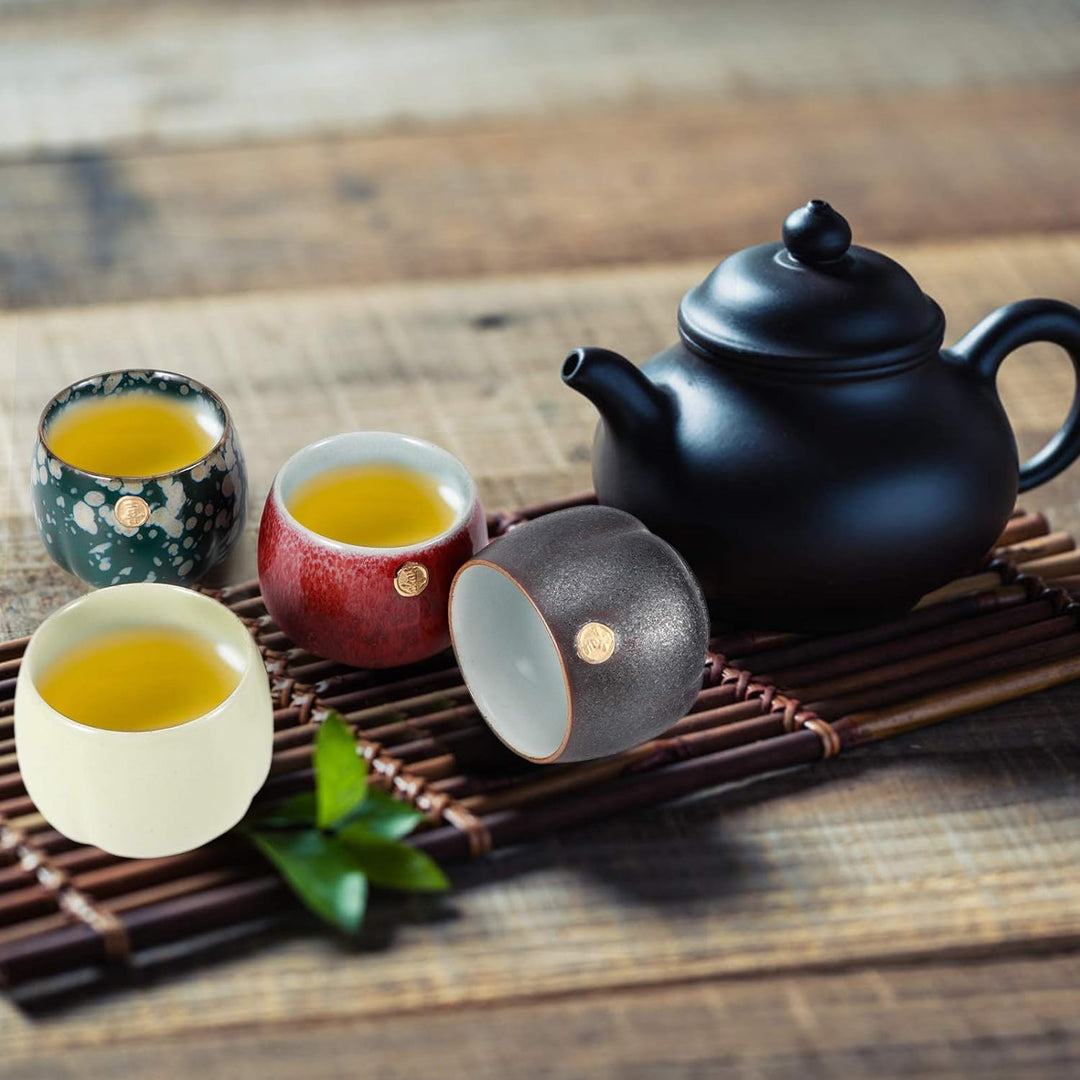 4 StüCk Keramik Teetasse Set - Japanischer Stil Ofen Gebackene Teetasse Keramik Kung Fu Teetasse Ret