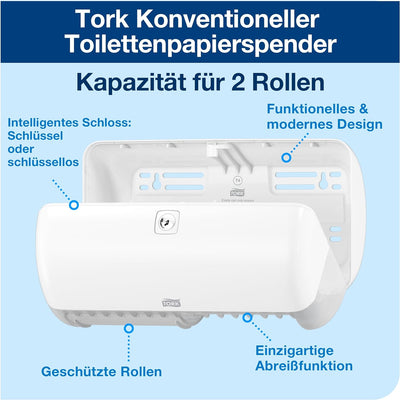 Tork 557000 Spender für Kleinrollen Toilettenpapier T4 in Weiss / Hygienischer Papierspender für Toi