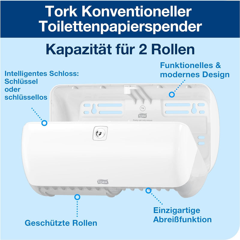 Tork 557000 Spender für Kleinrollen Toilettenpapier T4 in Weiss / Hygienischer Papierspender für Toi