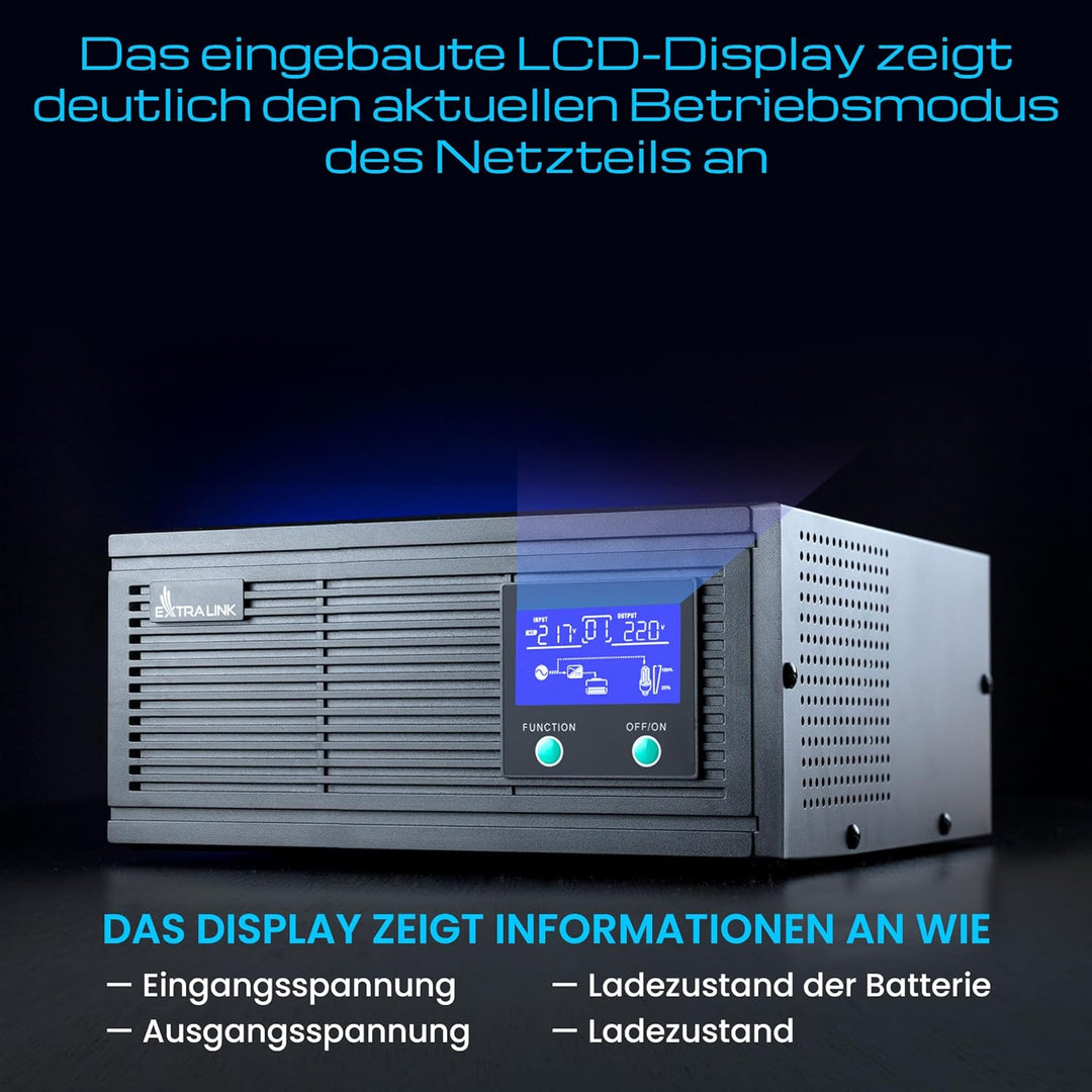 Notstromversorgung UPS EXTRALINK Piorun 2000VA/1600W Wechselrichter Reiner Sinus 24VDC USV Inverter