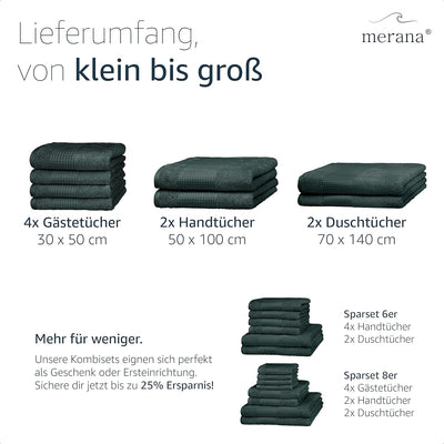 Merana Rome Handtuch Set | saugstark, weich und fusselfrei | Frottier Luxus Qualität | 100% Baumwoll