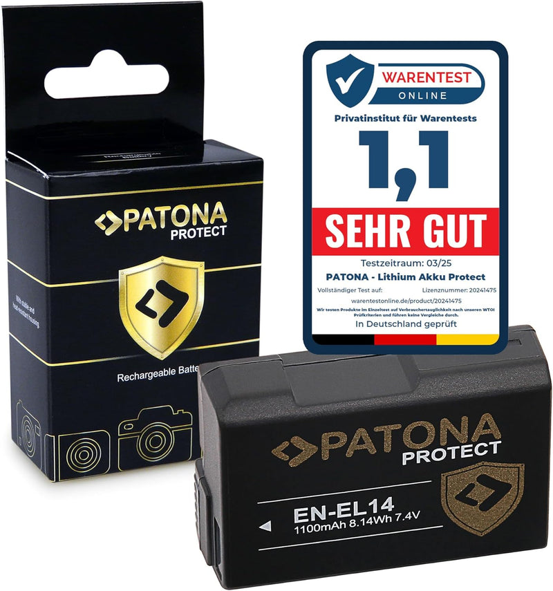 PATONA Protect V1 EN-EL14 EN-EL14a Akku (1100mAh) mit NTC-Sensor und V1 Gehäuse 1x EN-EL14 Protect V