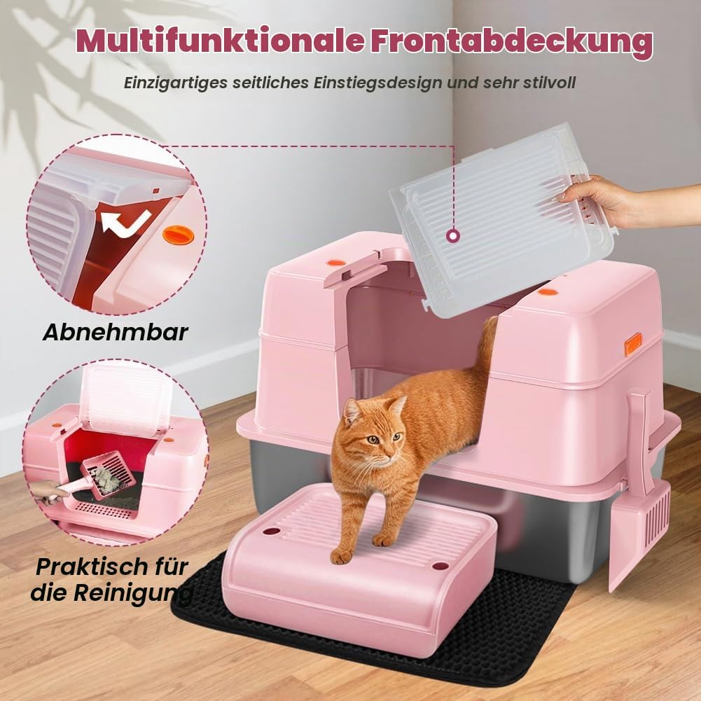 Vivifying Katzenklo Edelstahl mit Deckel, XL Leicht zu Reinigen und Geruchsresistent Katzentoilette