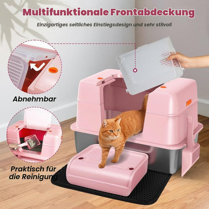 Vivifying Katzenklo Edelstahl mit Deckel, XL Leicht zu Reinigen und Geruchsresistent Katzentoilette