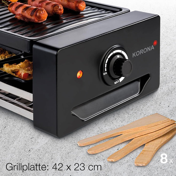 Korona 45070 Raclette für 8 Personen | 8 Pfannen & Spatel | Extra Pfannenablage | Mit antihaftbeschi