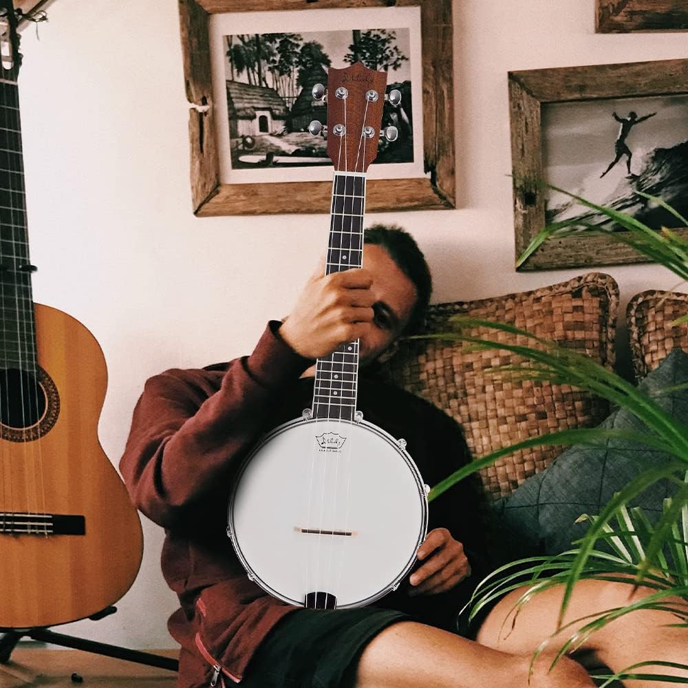 Mulucky Banjolele, 4 Saiten, Banjo-Ukulele, Konzert-Grösse, 58,9 cm, geschlossener Massivholzrücken,