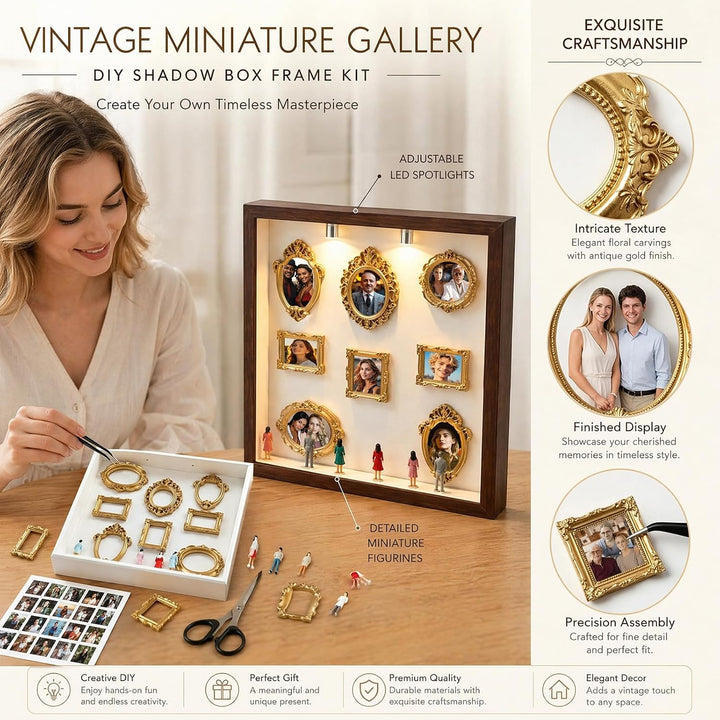 DIY Mini Museum Silhouette Box, Mini Bilderrahmen Vintage, Miniatur Museum mit LED, Kreatives Erinne
