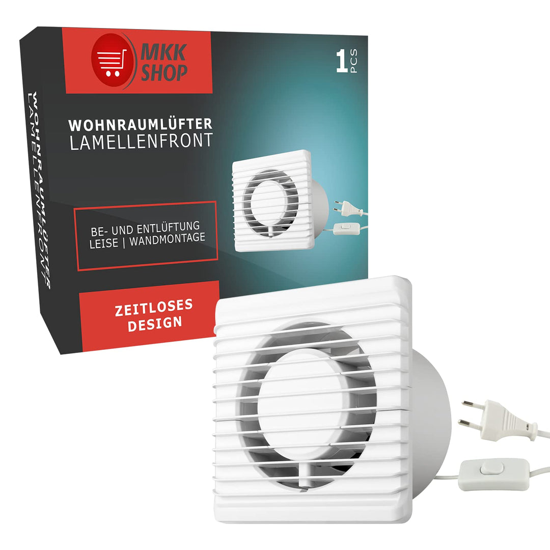 MKK VONLIS Badlüfter Lüfter Ventilator Rückstauklappe Ø 100 mm Kabel + Schalter, Ø 100 mm Kabel + Sc