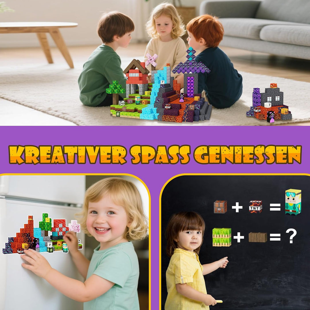 JOMBY Magnetische Bausteine - 208 Teile Magnetbausteine Set, Kreative STEM Spielzeug für Kinder 3+,