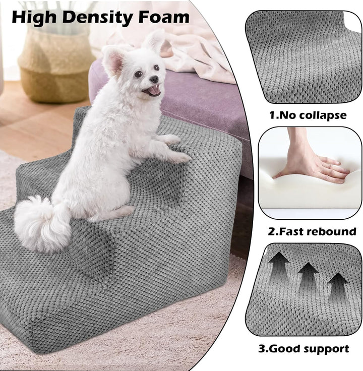 Hundetreppe 3-Stufig für Kleine Hunde, Katzentreppe, Haustiertreppe, 46x40x35cm mit Waschbarem Bezug