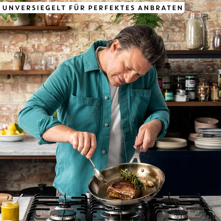 Jamie Oliver by Tefal Cook Smart Bratpfanne 24cm, unbeschichteter Edelstahl, induktionsgeeignet, The