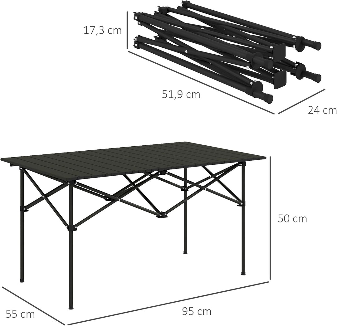 Outsunny Campingtisch Klapptisch mit Aufrollbare Tischplatte X-Rahmen Gartentisch aus Aluminium leic
