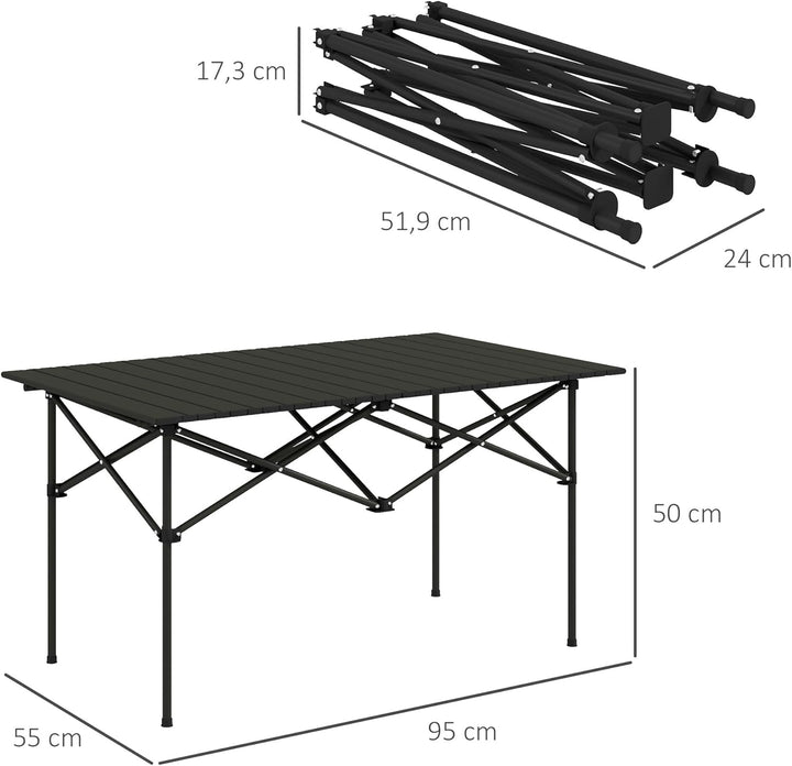 Outsunny Campingtisch Klapptisch mit Aufrollbare Tischplatte X-Rahmen Gartentisch aus Aluminium leic