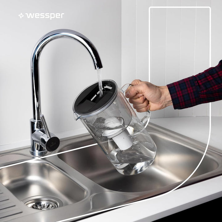 Wessper Wasserfilter Kanne Glas 2,5L Crystaline, Set Wasserkanne und 2 Filter AQUA CLASSIC, Wasserka