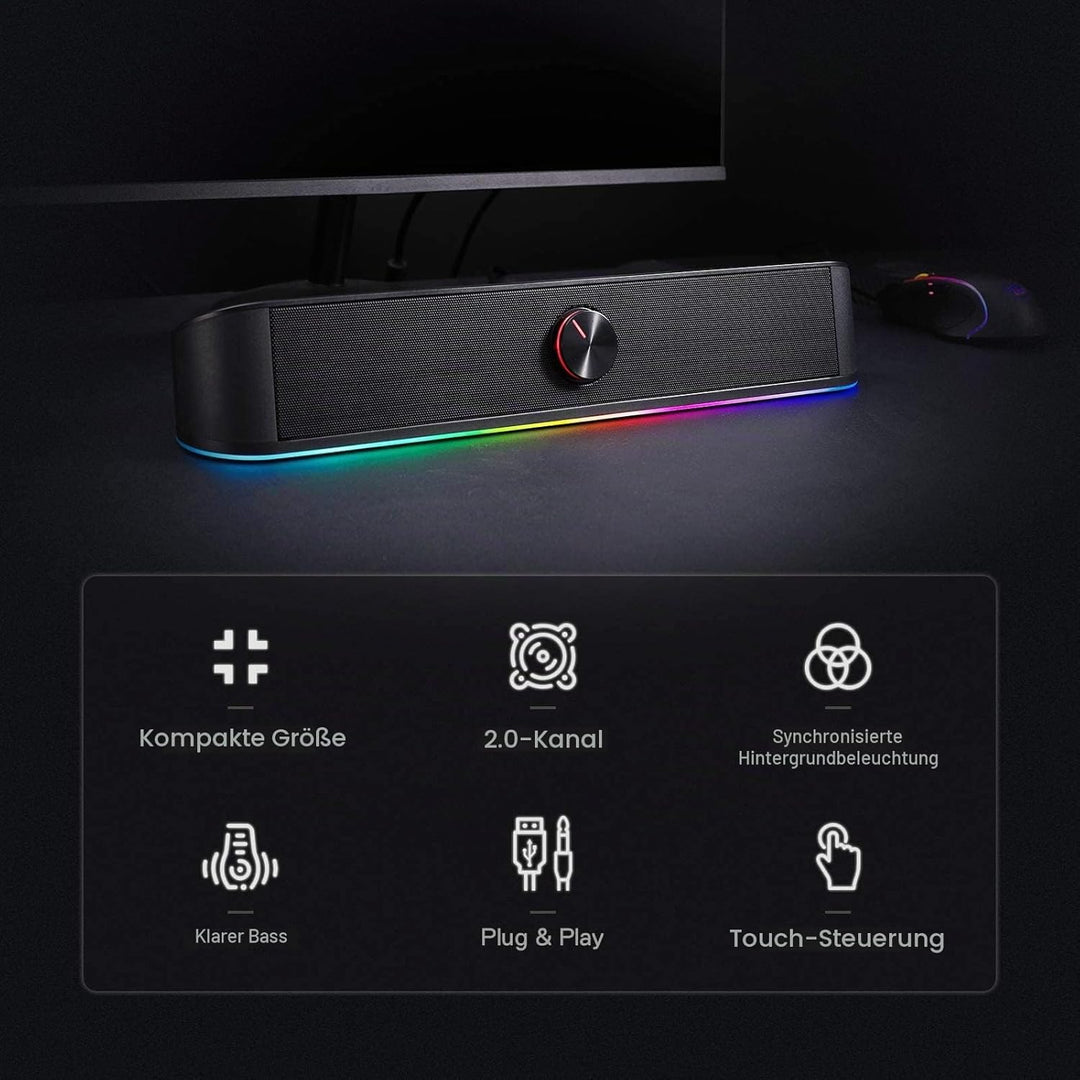 Redragon GS560 Adiemus RGB Desktop-Soundbar, 2.0-Kanal-Computerlautsprecher mit dynamischer Lichtlei