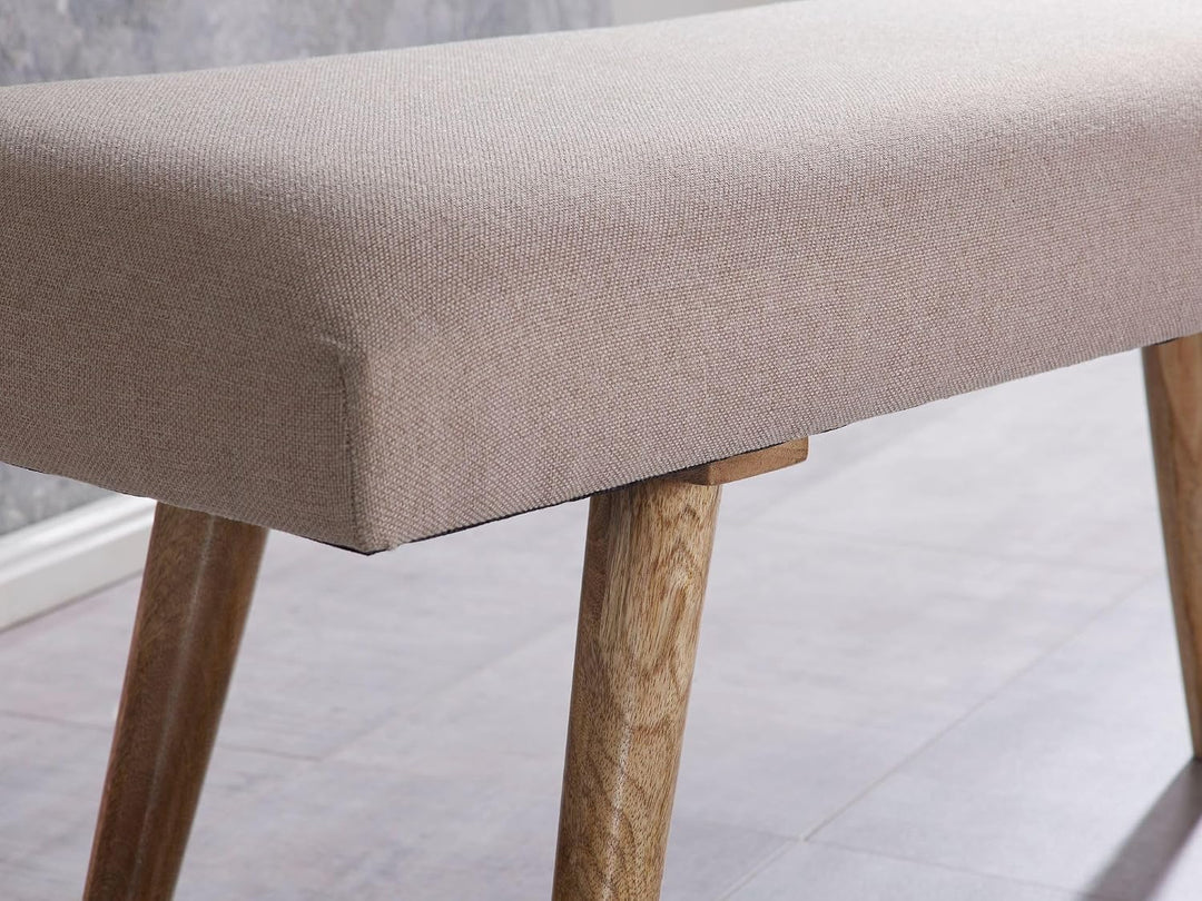 FineBuy Sitzbank Stoff/Massivholz Bank beige 117x51x38 cm im Retro Stil | 2er Polsterbank Flur | Gep