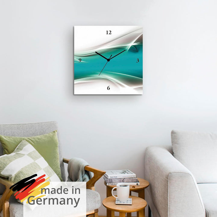 ARTLAND Wanduhr ohne Tickgeräusche Leinwand Quarzuhr 30x30 cm Quadratisch Lautlos Design Abstrakt Ku