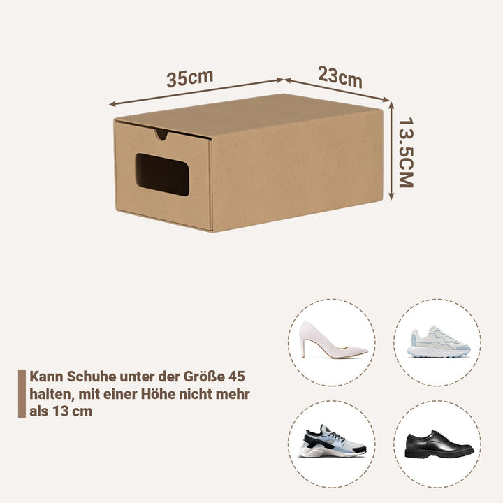 30x Aufbewahrungsbox in Braun – Stapelbare Schuhbox aus Kraftpapier mit Sichtfenster, Faltbare Schuh