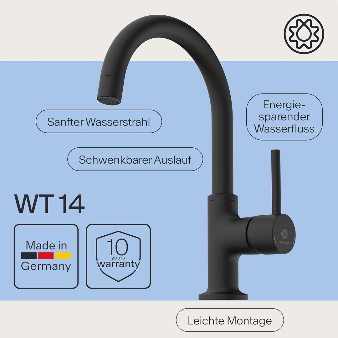 Waschbeckenarmatur WT14 | Wasserhahn Bad | Badarmatur für Waschbecken | Einhebelmischer Bad | Mischb