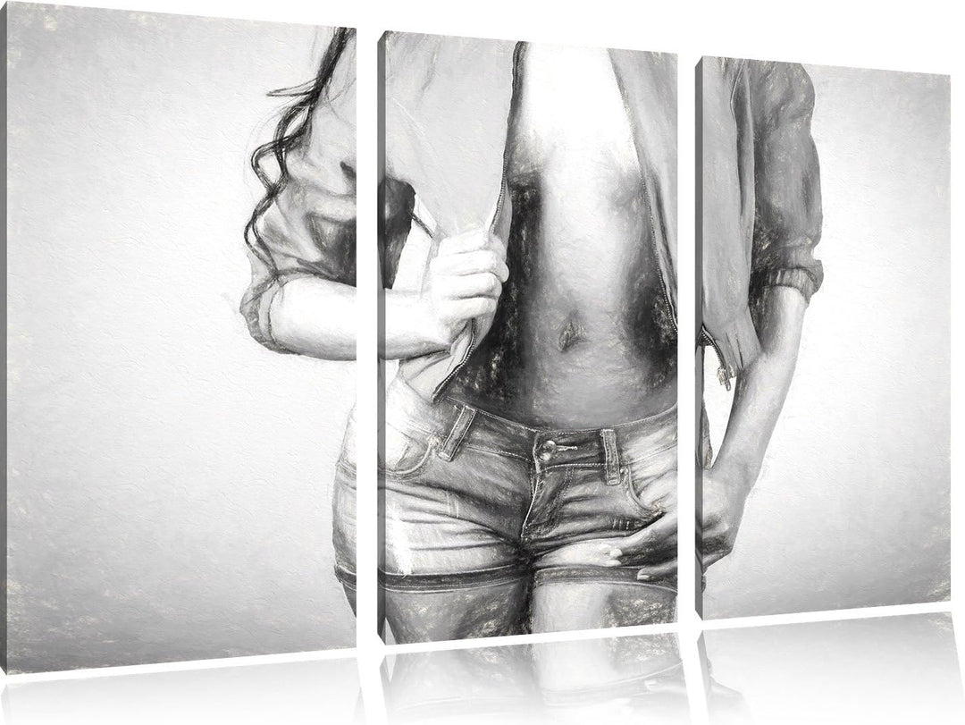 Pixxprint Sexy Woman als Leinwandbild/Grösse: 3 Teilig (120x80 cm) cm/Wandbild/Kunstdruck/fertig bes