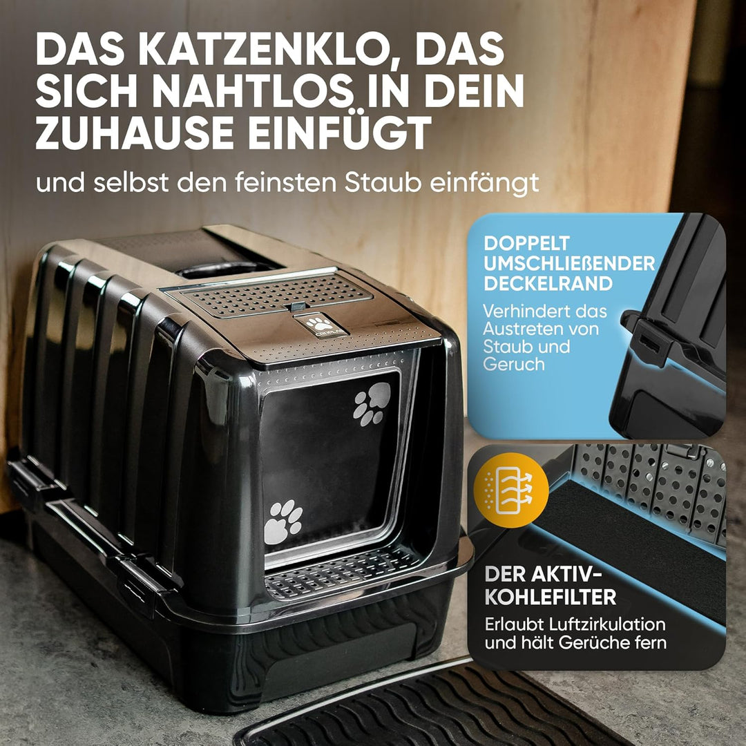 CROPLAS Katzenklo mit Deckel und Aktivkohlefilter + [ Katzenklo Matte ] + [ Katzenklo Schaufel ] - K
