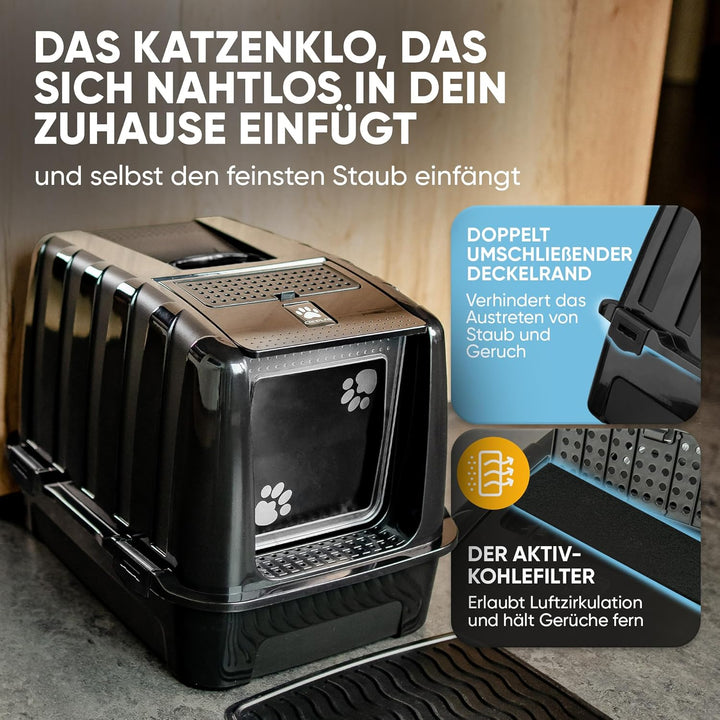 CROPLAS Katzenklo mit Deckel und Aktivkohlefilter + [ Katzenklo Matte ] + [ Katzenklo Schaufel ] - K