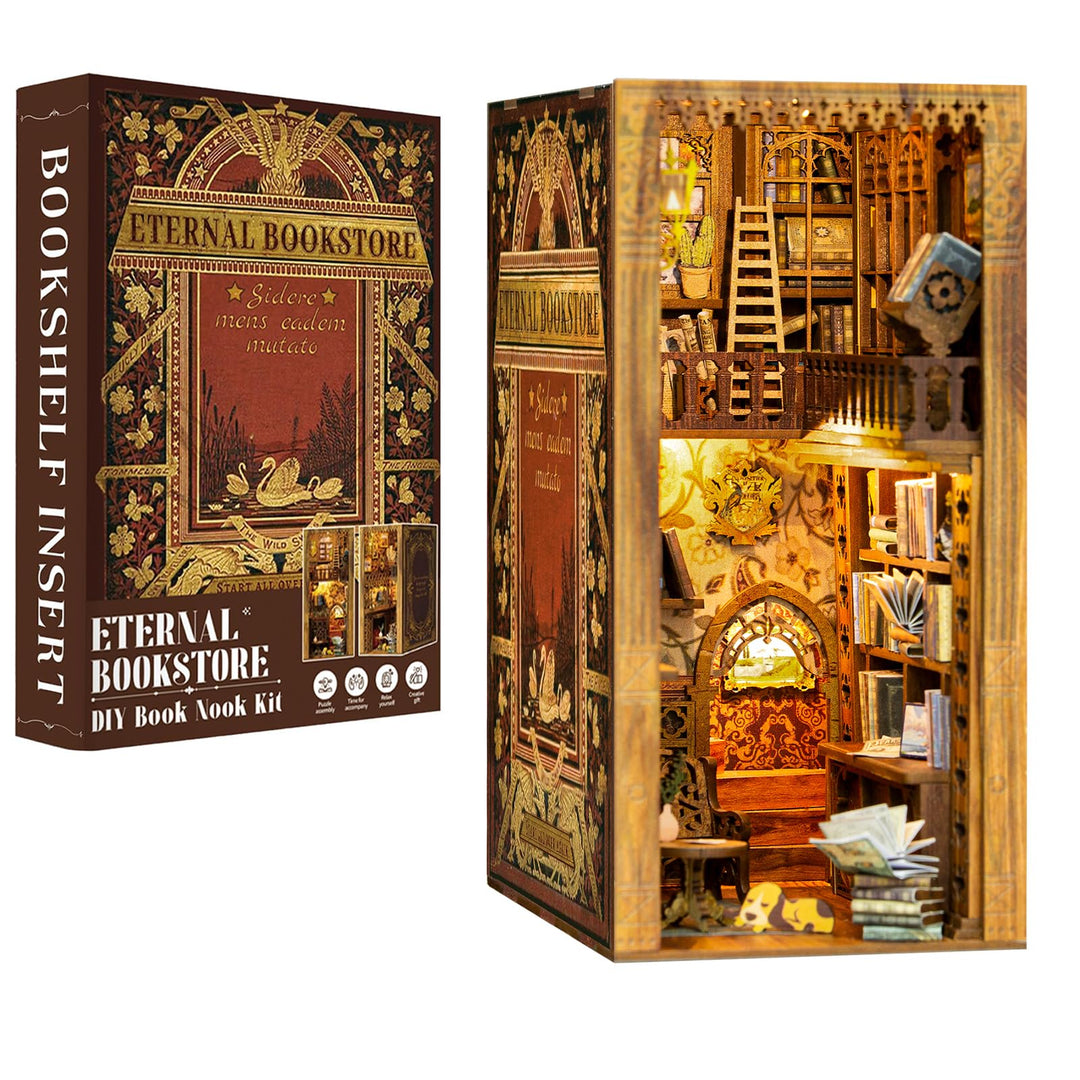 CUTEBEE Book Nook DIY Kit – DIY Puppenhäuser Miniatur Haus Kit mit Möbeln und LED-Licht, 3D Puzzle B