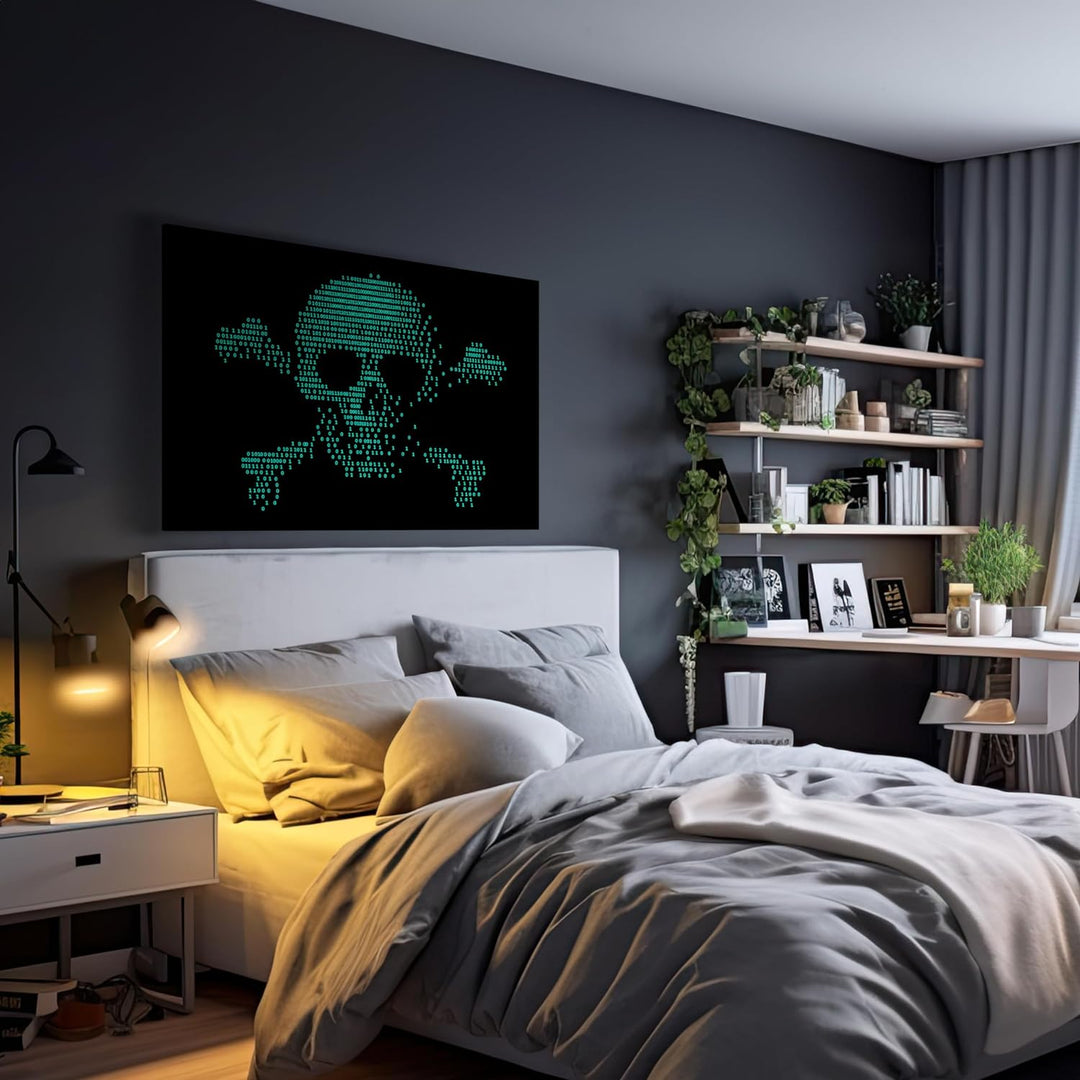 wandmotiv24 Leinwand-Bilder Totenköpfe, Grösse 80x60cm, Querformat, Totenkopf Digital, Pirat, Knoche