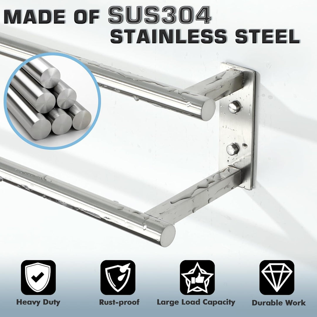 Gebürstet Handtuchhalter Wand, 80 cm doppelter Handtuchständer, Handtuchhalter aus Edelstahl SUS304,