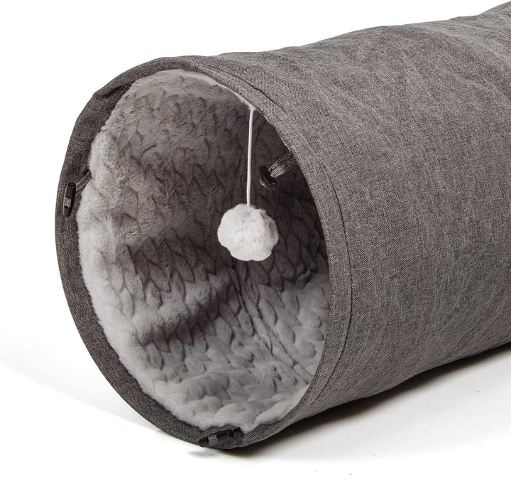 CanadianCat Company | XXL Spieltunnel für Katzen mit Kuschelfell | grau | ca. 35 x 150 cm - Variable