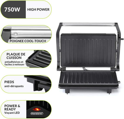 MONZANA® Kontaktgrill Antihaftbeschichtung Cool-Touch Sicherheitsverschluss Küche Tischgrill Sandwic