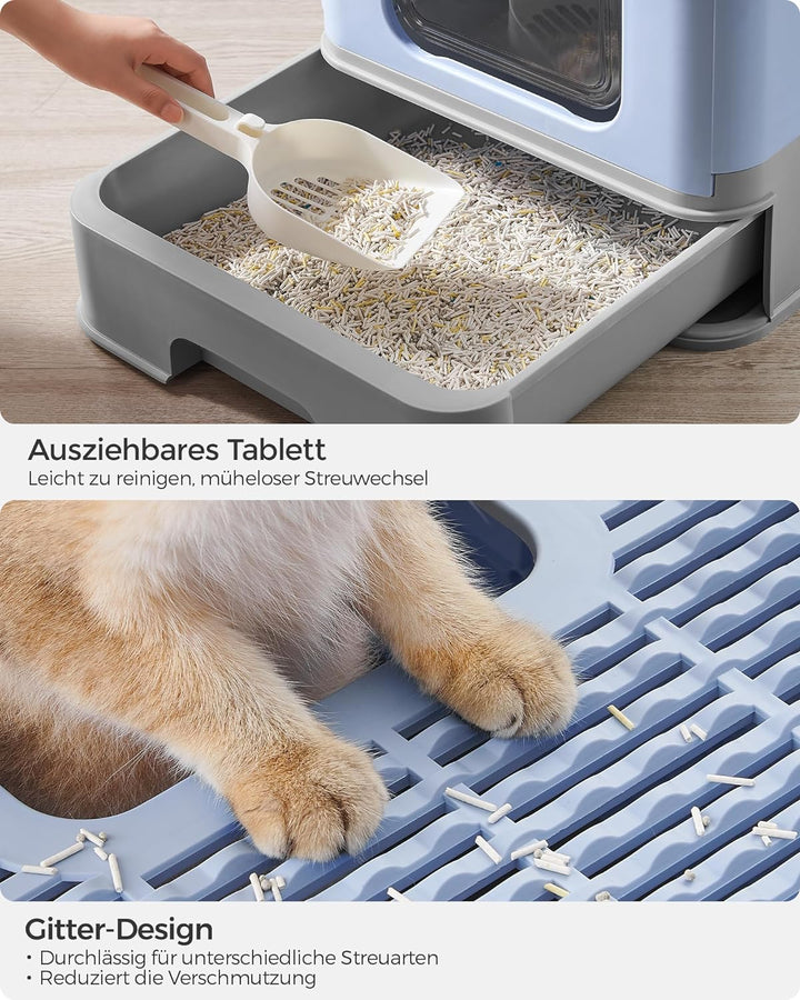Feandrea Katzenklo, Katzentoilette, mit Deckel, ausziehbares Tablett, Schaufel, Bürste, geräumig für