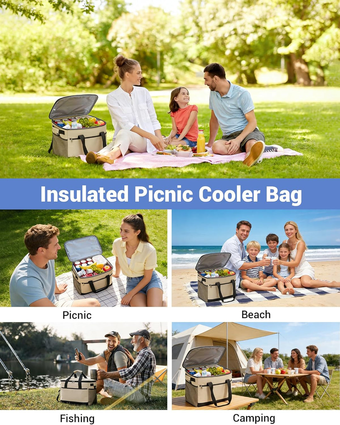 KONO Kühltasche 30L, Grosse Isolierte Lunchtasche Faltbar, Tragbare Thermotasche mit Verstellbarem S