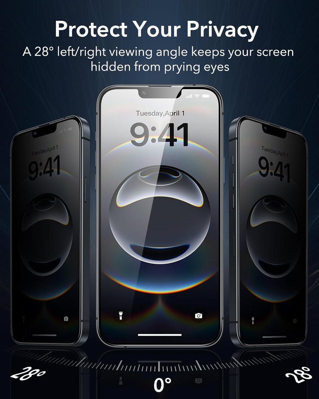 ESR für iPhone 14/13/13 Pro für Panzerglas, 9H+ Display Sichtschutzfolie aus gehärtetem Glas 3 Stück
