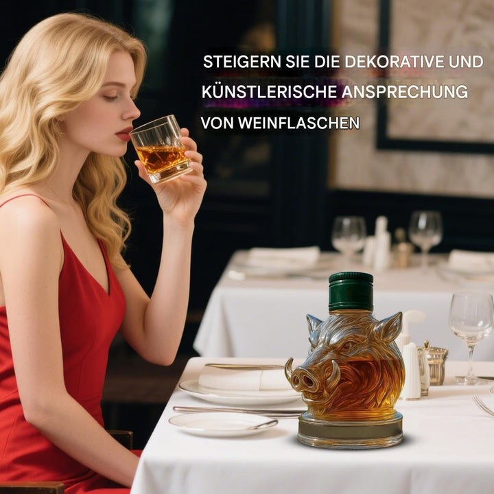 Wildschwein Whisky -Dekanter, kreative Wildschwein Whisky -Flasche, lustige Tierkopfglasflasche mit
