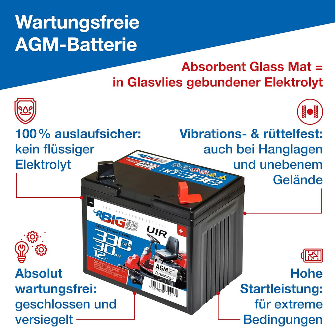 Starterbatterie für Aufsitzmäher wartungsfrei L