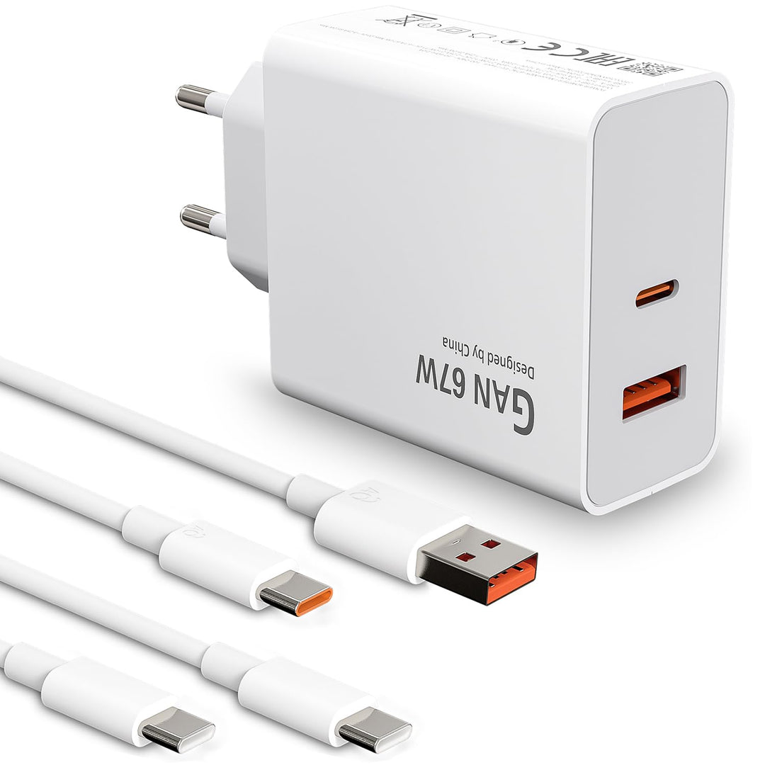 2 Port 67W USB C Ladegerät Netzteil mit 2 Typ C Ladekabel für Xiaomi 15 14 Ultra/14/14T/13T/13 Lite,