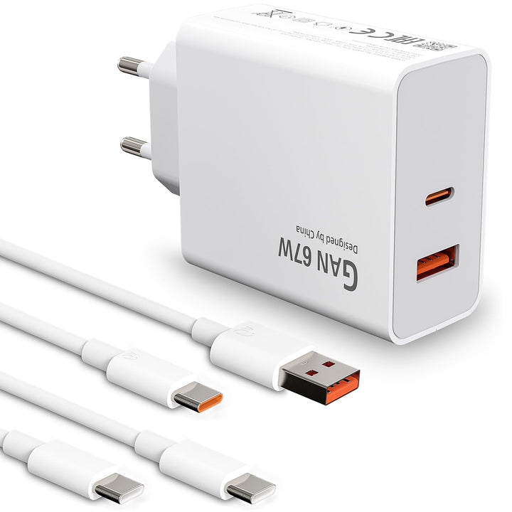 2 Port 67W USB C Ladegerät Netzteil mit 2 Typ C Ladekabel für Xiaomi 15 14 Ultra/14/14T/13T/13 Lite,