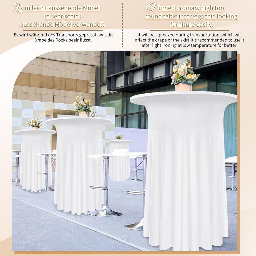 3 Packs Spandex Cocktail Tischdecke mit Röcken 60x110cm, weisser Stretch Cocktail Tischtuch für hohe