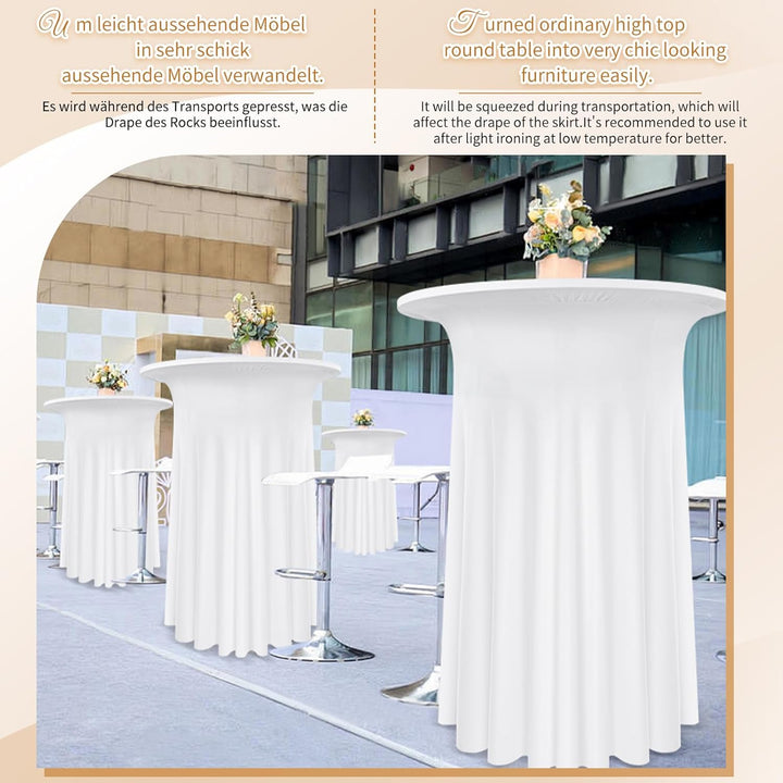 6 Packs Spandex Cocktail Tischdecke mit Röcken 80 x 110cm, weisser Stretch Cocktail Tisch für hohen