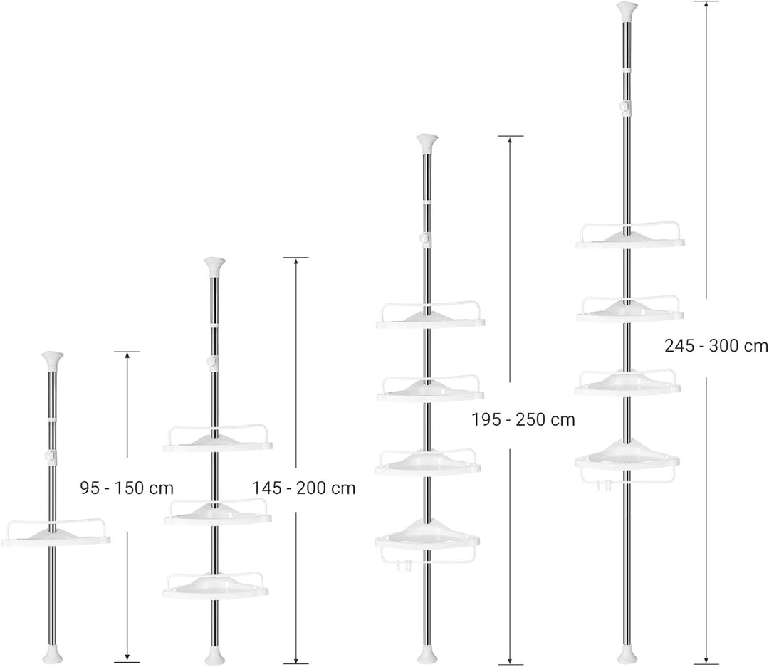 SONGMICS Duschregal höhenverstellbar, Eckregal fürs Badezimmer, Badregal, 95-300 cm, Boden bis Decke