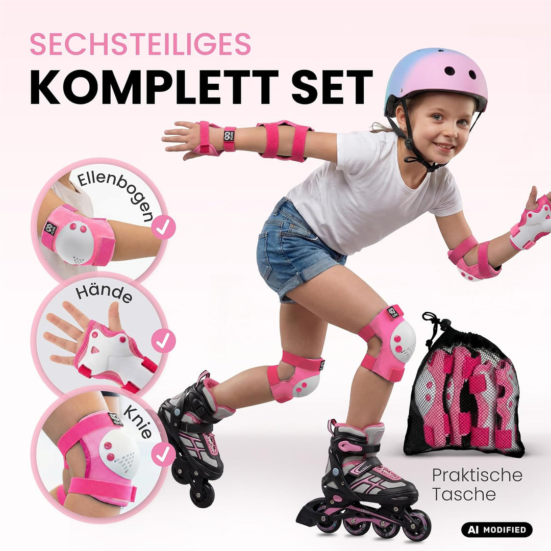 Schützer Inliner Kinder Set 3-12 Jahre [6er Set] mit Knieschoner, Ellenbogenschoner und Handschoner