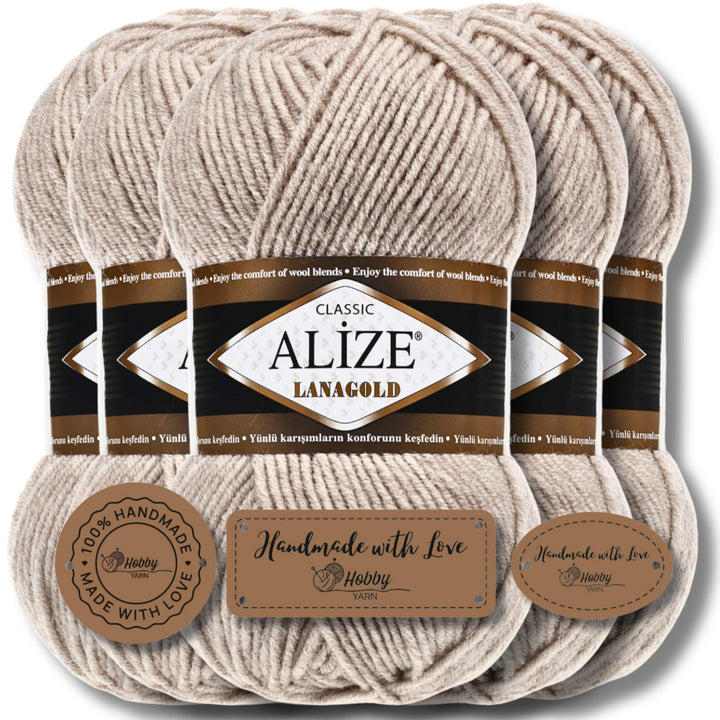 Alize 5 x 100g Lanagold Türkische Premium Wolle Baumwolle und Acryl Handstrickgarne | Yarn | Garn |