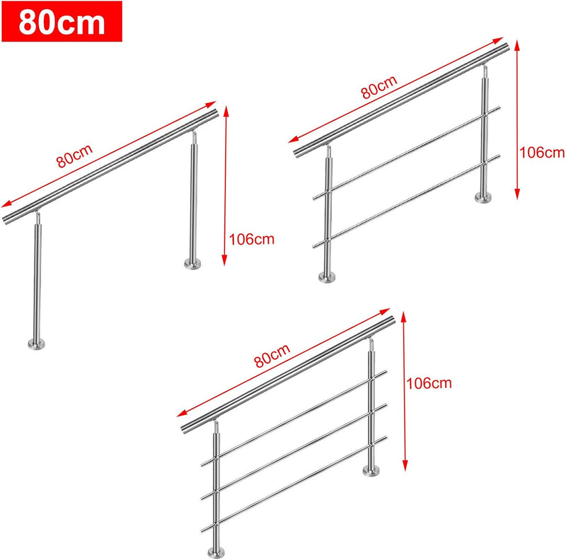 Aufun Treppengeländer Edelstahl Handlauf Geländer für Treppen, Innen und Aussen, Balkon, Brüstung, S