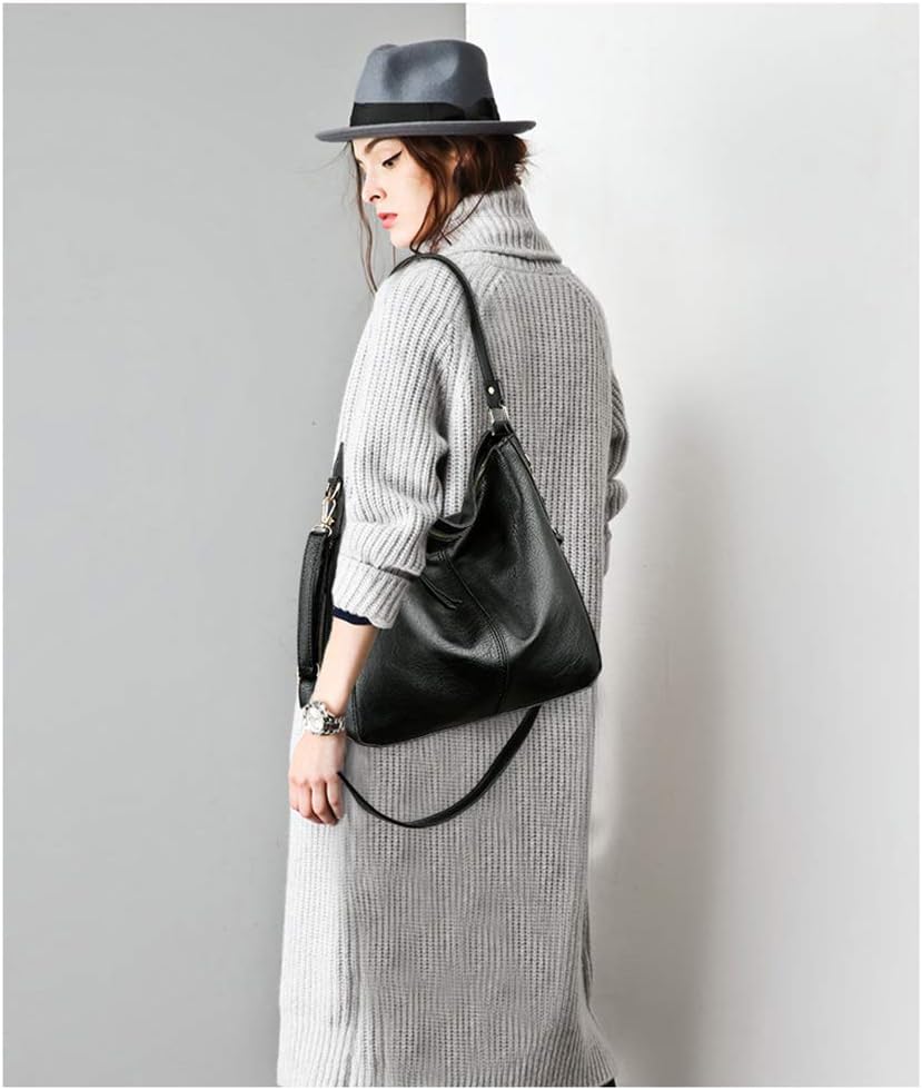 Kris Anna Damen Hobo Eimer Schultertasche aus PU Leder Schwarz EINWEG, Schwarz