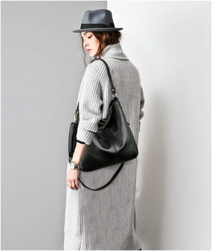 Kris Anna Damen Hobo Eimer Schultertasche aus PU Leder Schwarz EINWEG, Schwarz