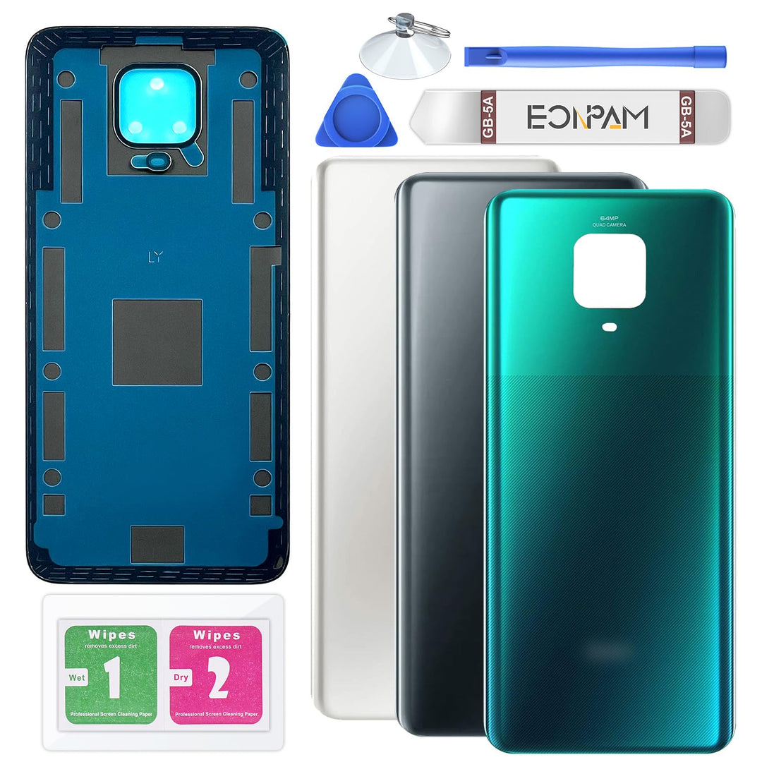 Eonpam Akkudeckel für Xiaomi Redmi Note 9 Pro Rückseite Glas Original Backcover Back Glas Ersatz mit
